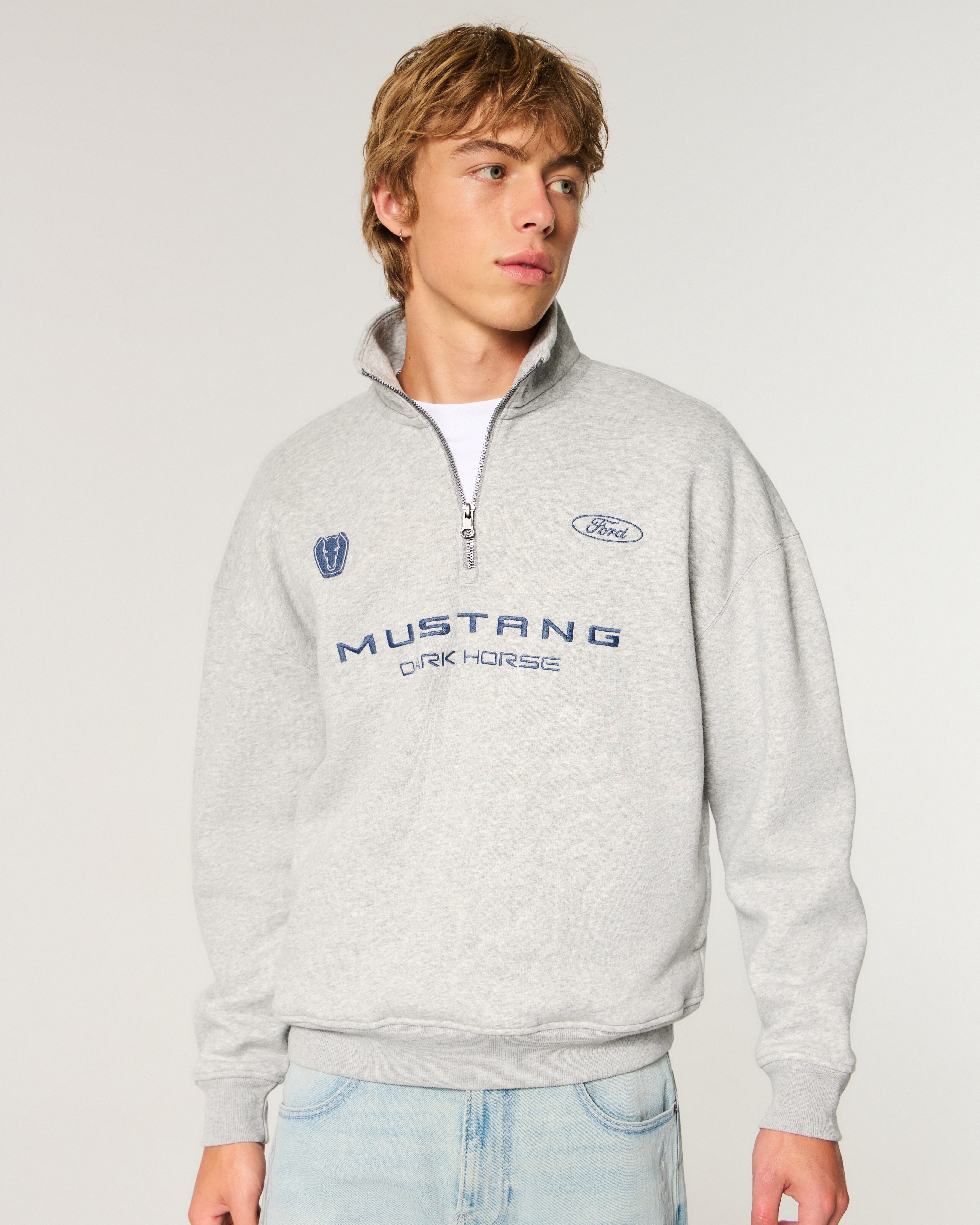 Boxy Quarter-Zip Ford Mustang Dark Horse Graphic Sweatshirt