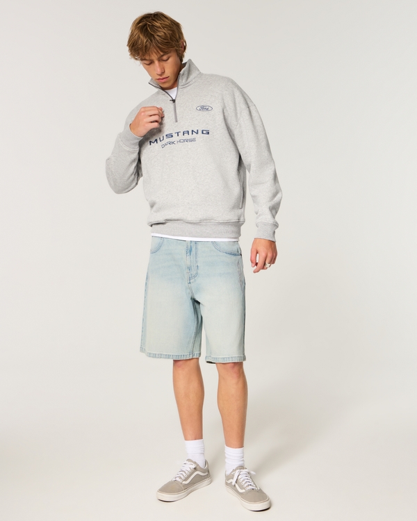 Boxy Quarter-Zip Ford Mustang Dark Horse Graphic Sweatshirt, Heather Gray view 2