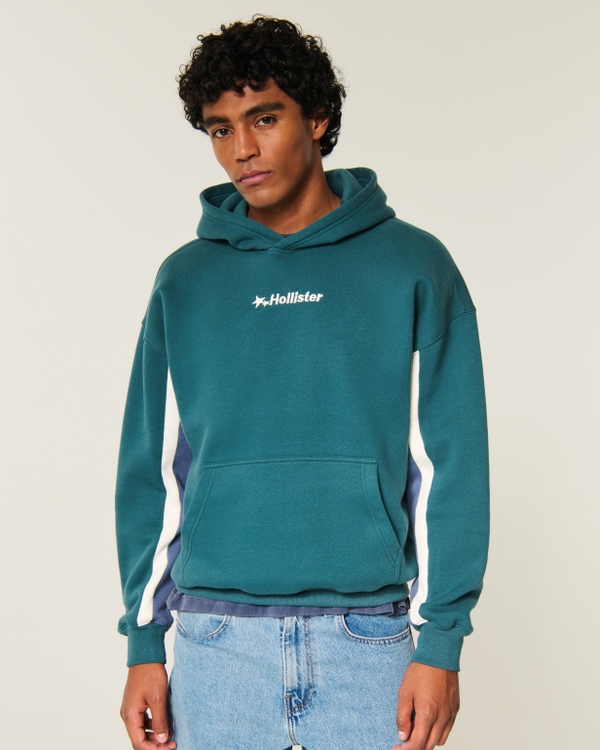 Boxy Logo Graphic Hoodie, Teal view 1