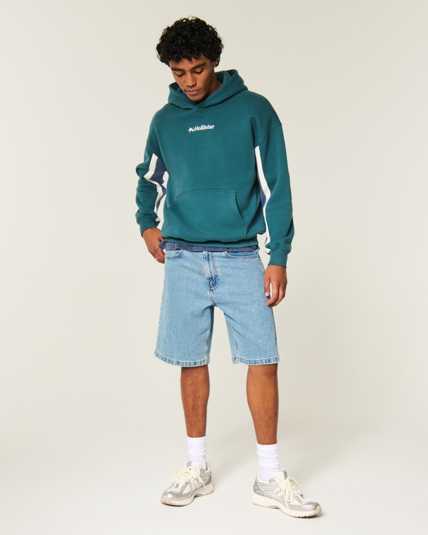 Boxy Logo Graphic Hoodie, Teal view 2