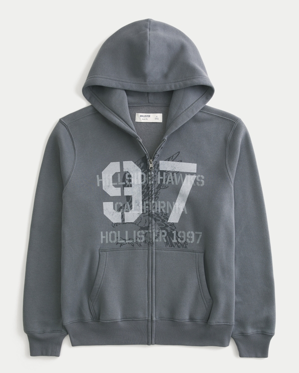 Zip-Up Logo Graphic Hoodie, Dark Gray view 1