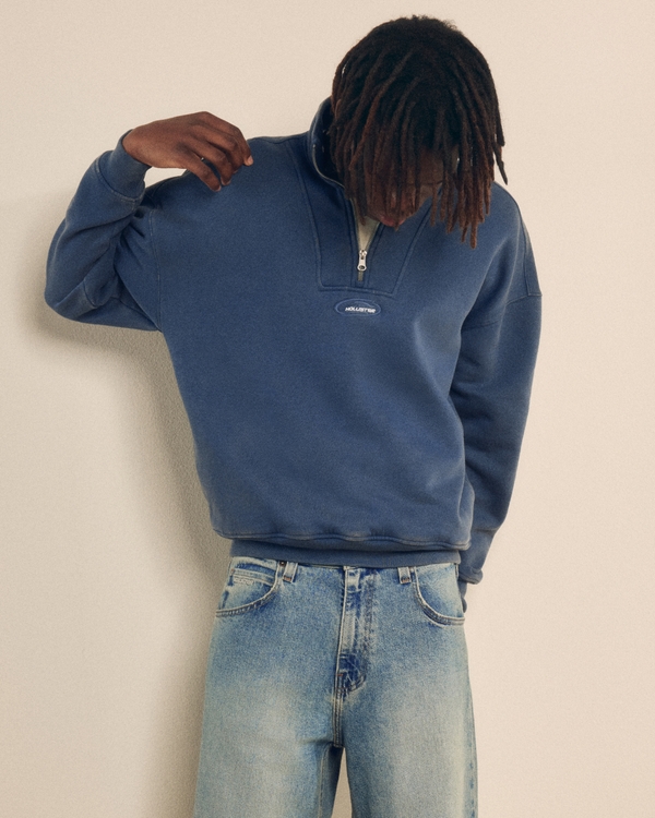 Boxy Quarter-Zip Logo Sweatshirt, Navy view 1