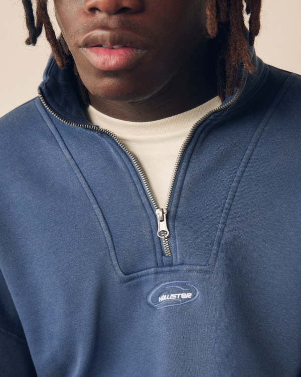 Boxy Quarter-Zip Logo Sweatshirt, Navy view 2