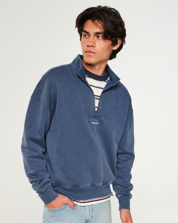 Boxy Quarter-Zip Logo Sweatshirt, Navy view 1