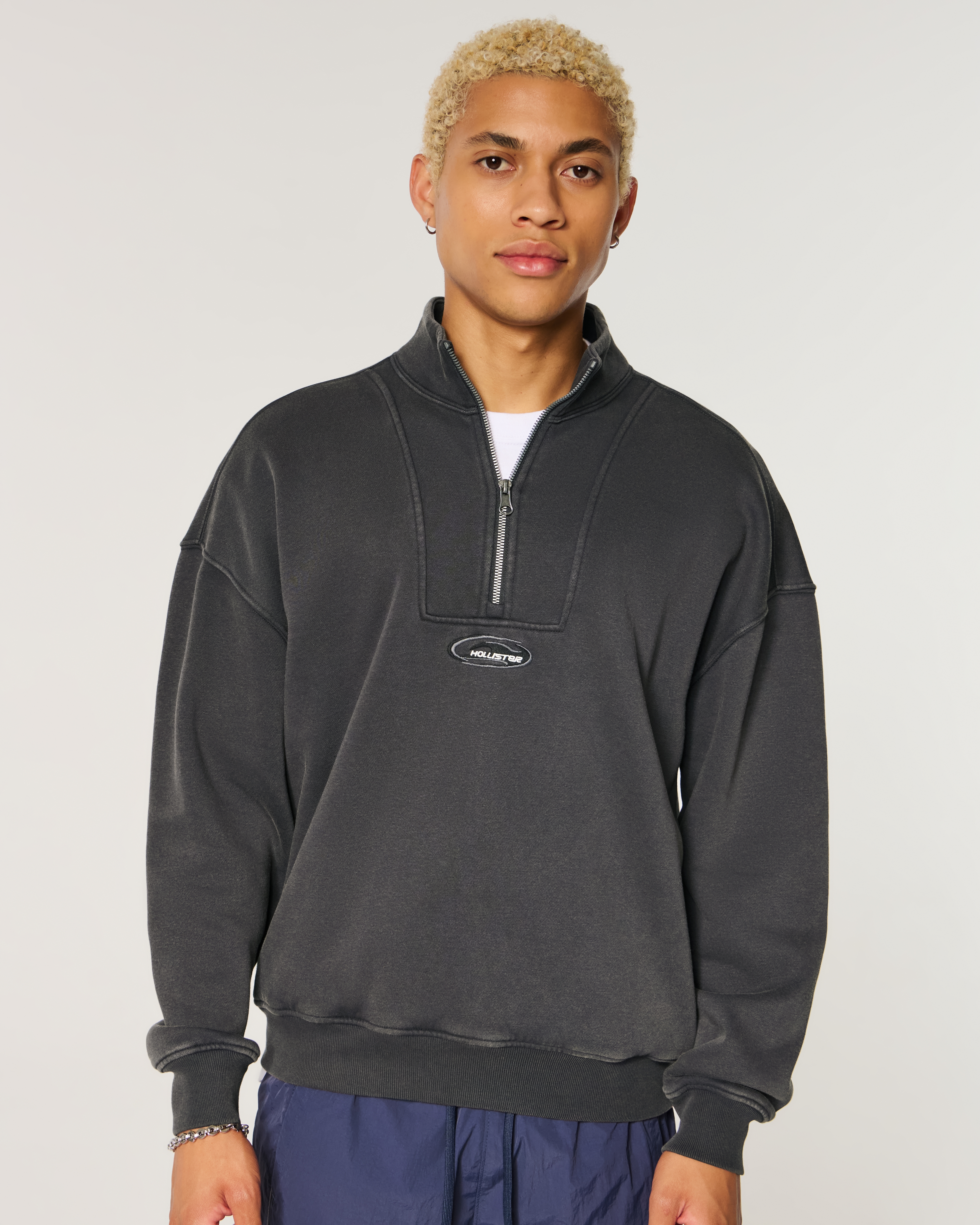 Boxy Quarter-Zip Logo Sweatshirt