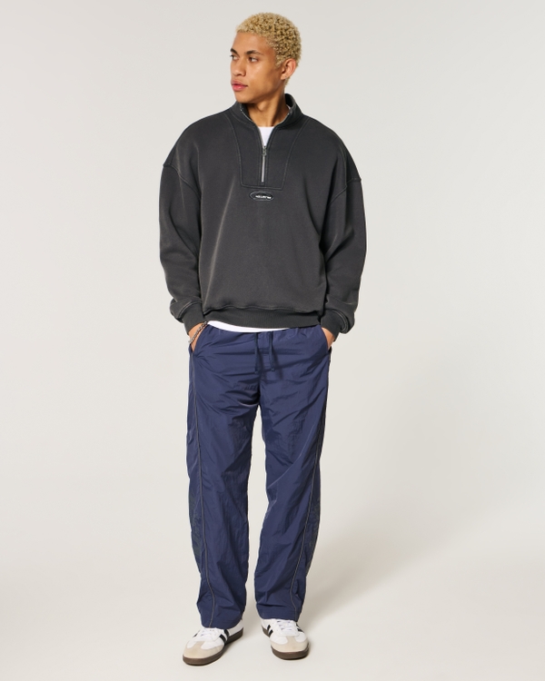 Boxy Quarter-Zip Logo Sweatshirt, Black view 2