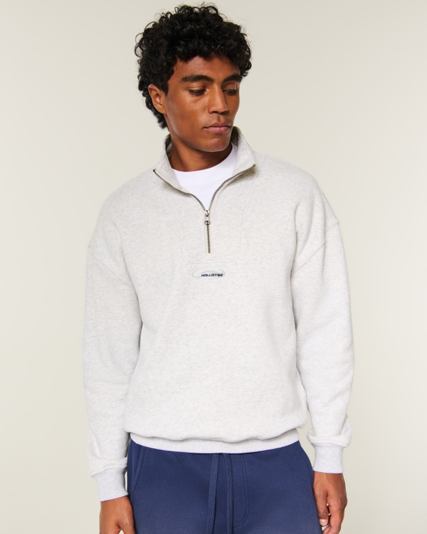 Boxy Quarter-Zip Logo Sweatshirt, Light Heather Gray view 1