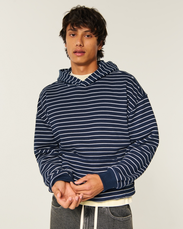 Boxy Striped Hoodie, Navy Stripe view 1