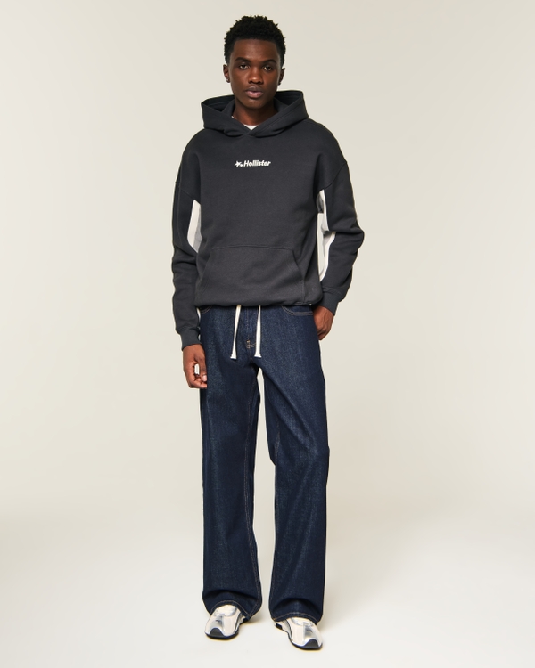 Boxy Logo Graphic Hoodie, Charcoal view 2