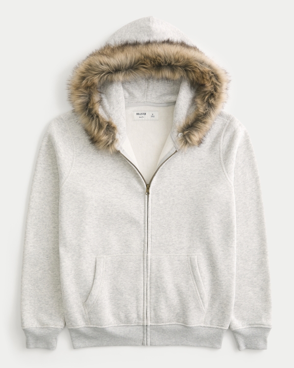 Men's Hollister Feel Good Faux Fur Trim Zip-Up Hoodie | Men's Tops