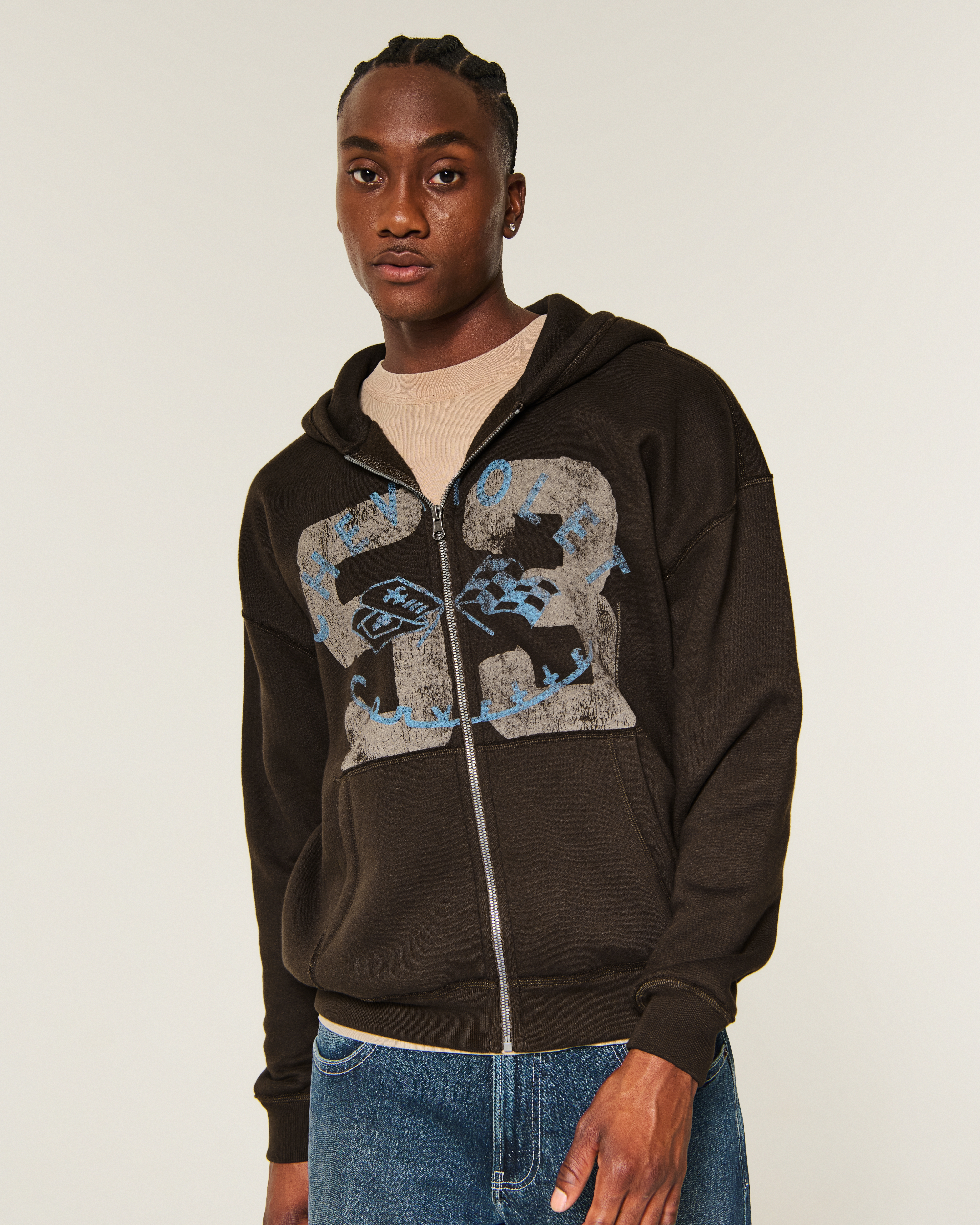 Boxy Zip-Up Chevrolet Corvette Graphic Hoodie