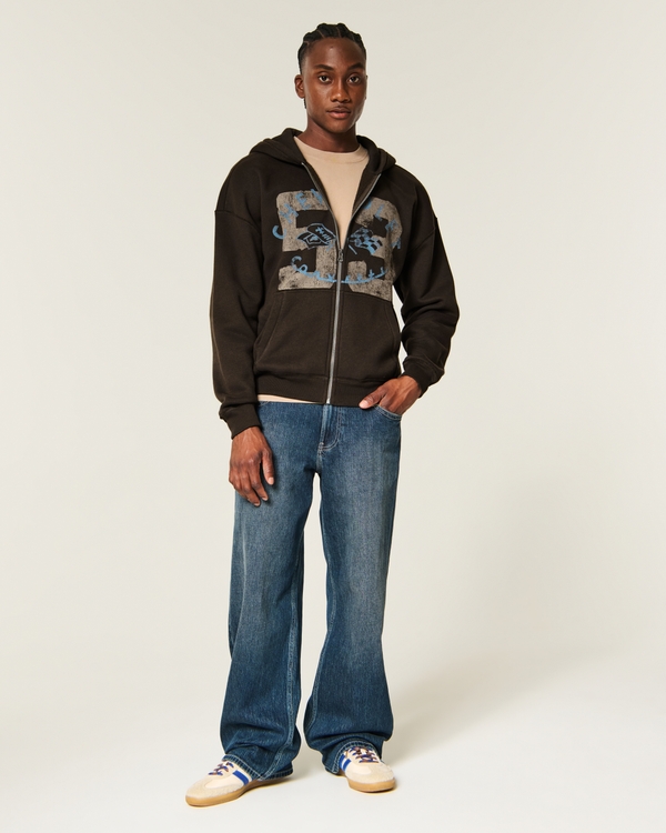 Boxy Zip-Up Chevrolet Corvette Graphic Hoodie, Dark Brown view 2