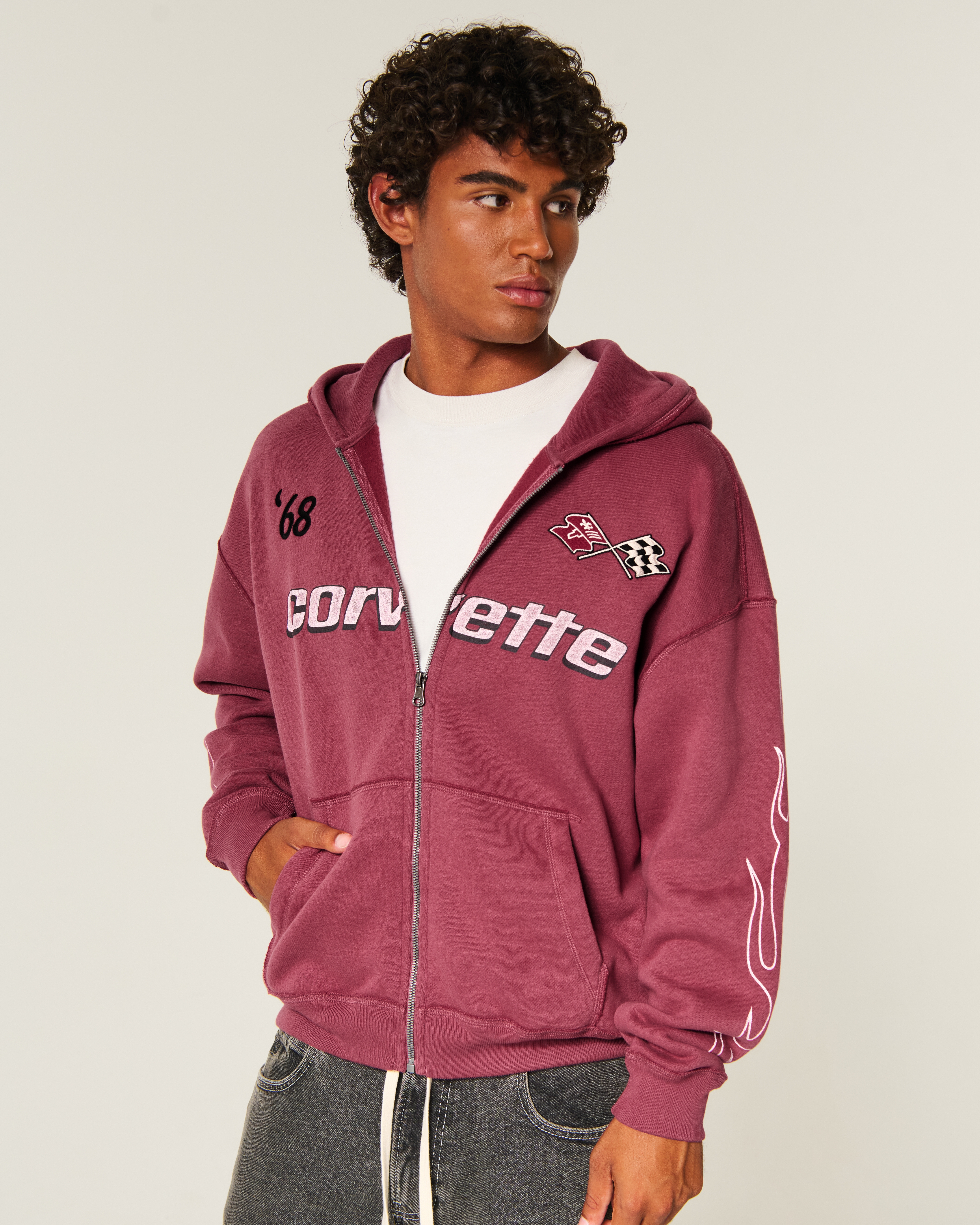 Boxy Zip-Up Corvette Graphic Hoodie