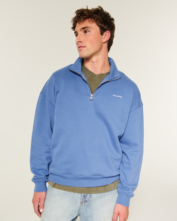 Hollister Feel Good Boxy Quarter-Zip Logo Sweatshirt