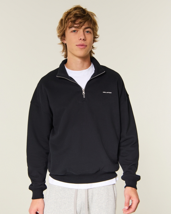 Hollister Feel Good Boxy Quarter-Zip Logo Sweatshirt, Black view 1