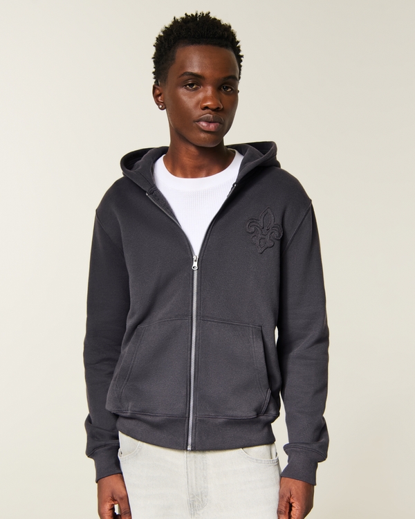 Hollister Feel Good Zip-Up Y2K Graphic Hoodie, Charcoal view 1
