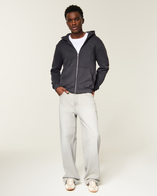 Hollister Feel Good Zip-Up Y2K Graphic Hoodie, Charcoal view 2