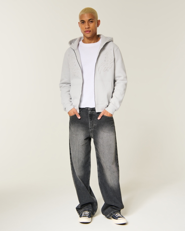 Hollister Feel Good Y2K Graphic Zip-Up Hoodie, Light Gray view 1