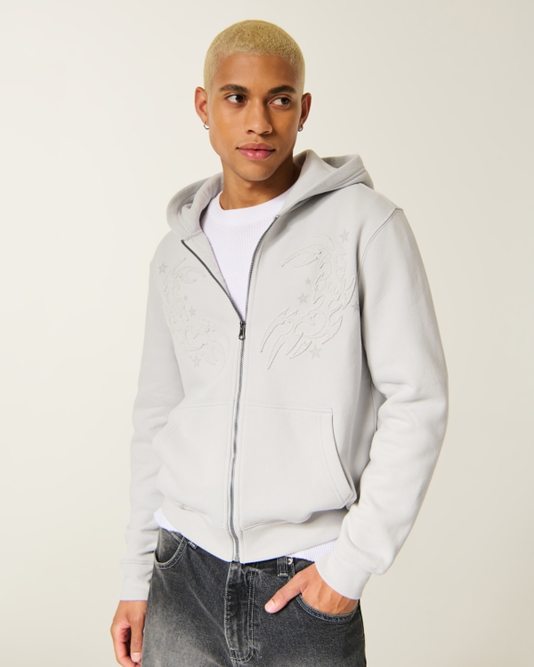 Hollister Feel Good Y2K Graphic Zip-Up Hoodie, Light Gray view 2
