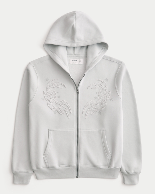 Hollister Feel Good Y2K Graphic Zip-Up Hoodie, Light Gray view 1