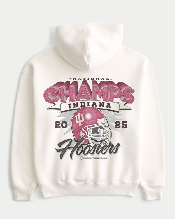 Boxy Indiana University Hoosiers National Championship Graphic Hoodie, Cream view 1