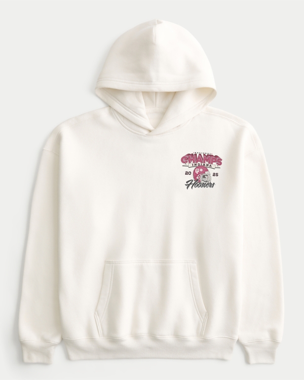 Boxy Indiana University Hoosiers National Championship Graphic Hoodie, Cream view 2