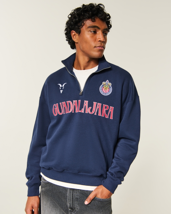 Quarter-Zip C.D. Guadalajara Graphic Sweatshirt, Navy view 1