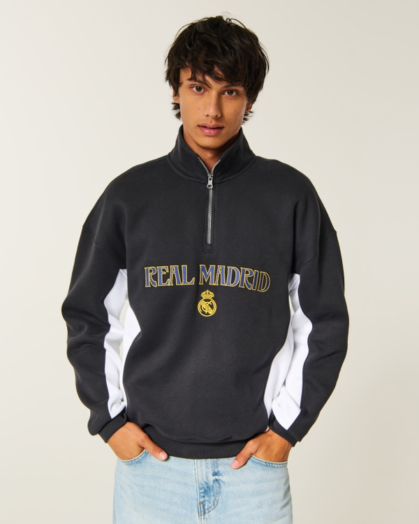 Quarter-Zip Real Madrid CF Graphic Sweatshirt, Charcoal view 1