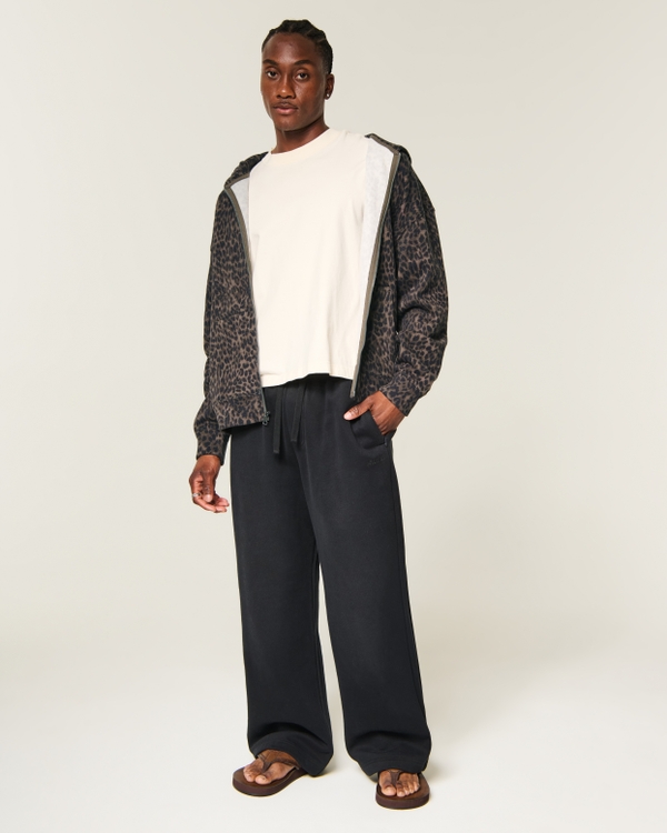 Boxy Zip-Up Leopard Print Hoodie, Brown Print view 2