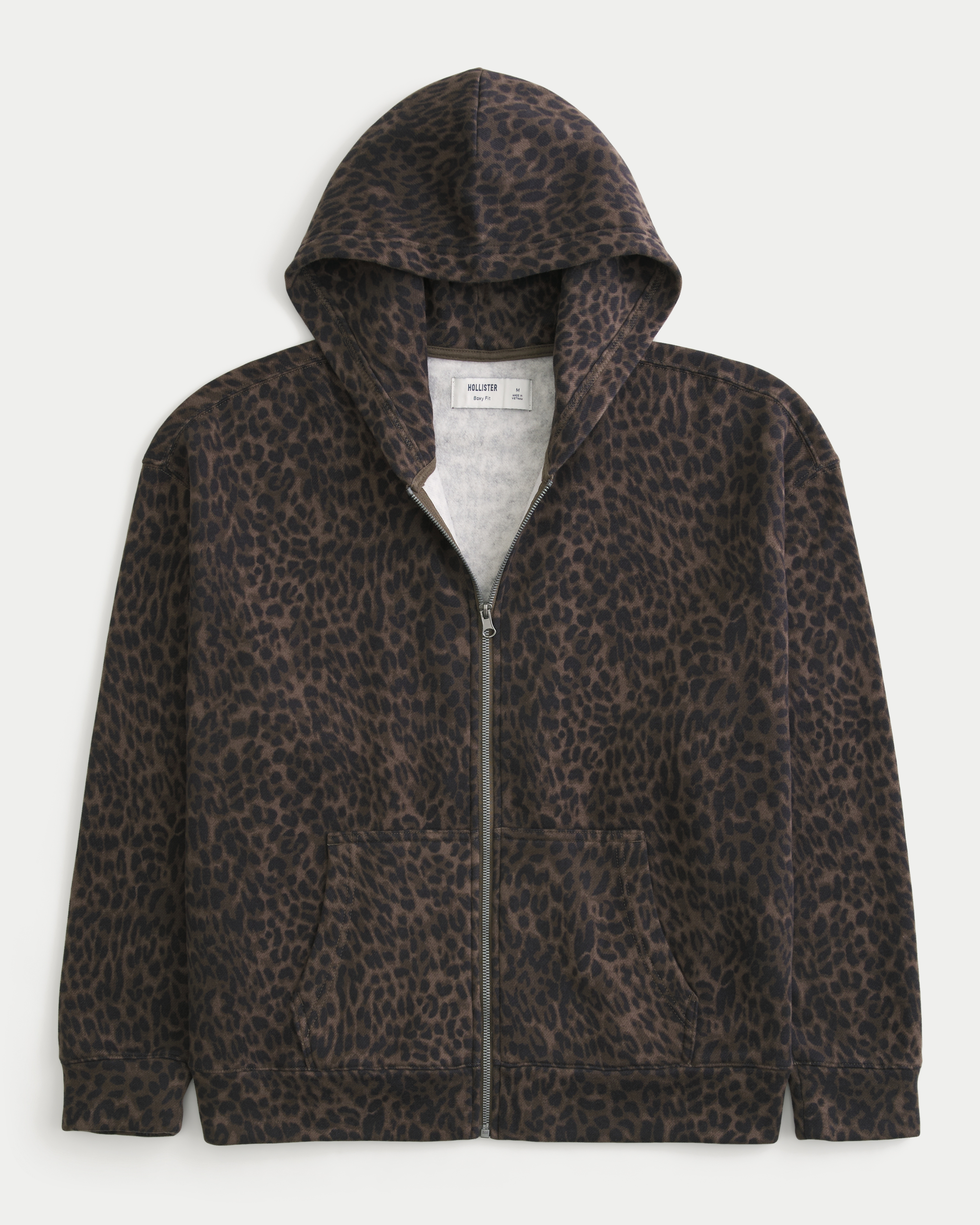 Boxy Zip-Up Leopard Print Hoodie