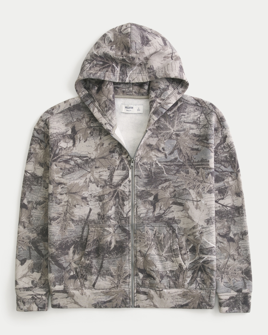 Boxy Zip-Up Logo Hoodie