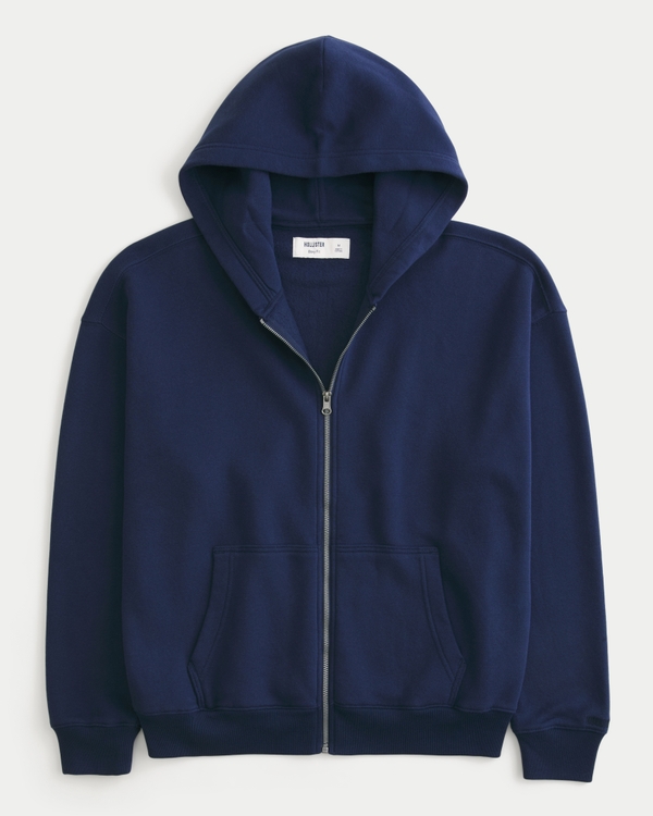 Boxy Zip-Up Hoodie, Navy view 1