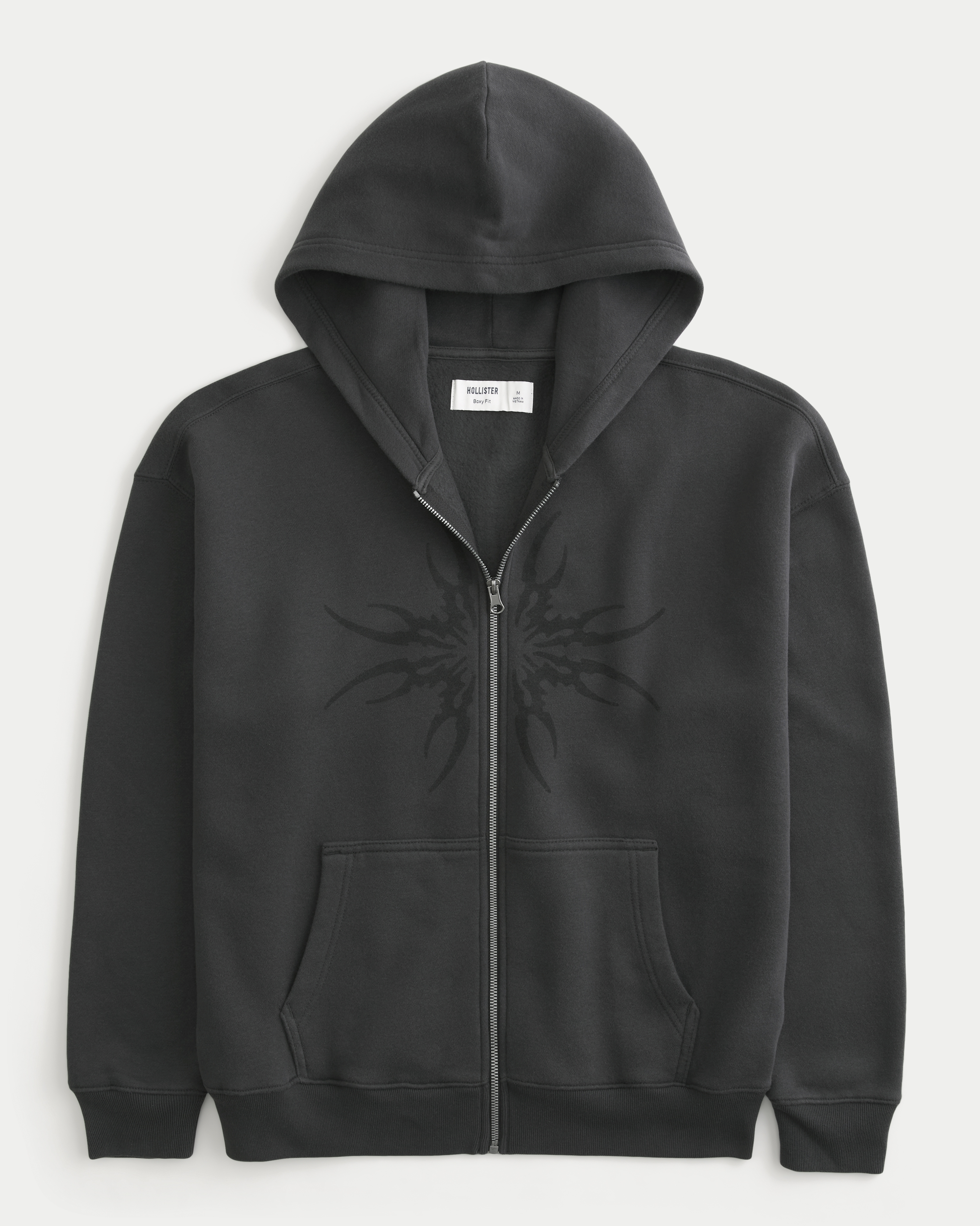 Boxy Zip-Up Graphic Hoodie