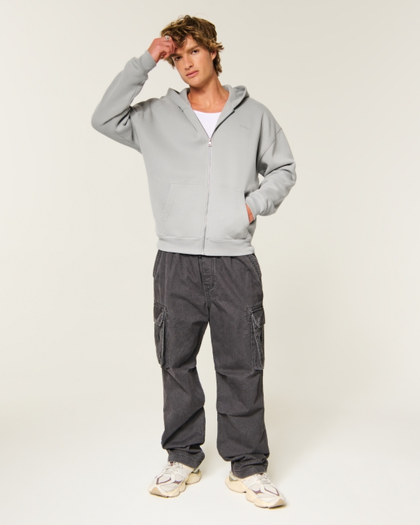 Boxy Zip-Up Logo Hoodie, Gray view 2