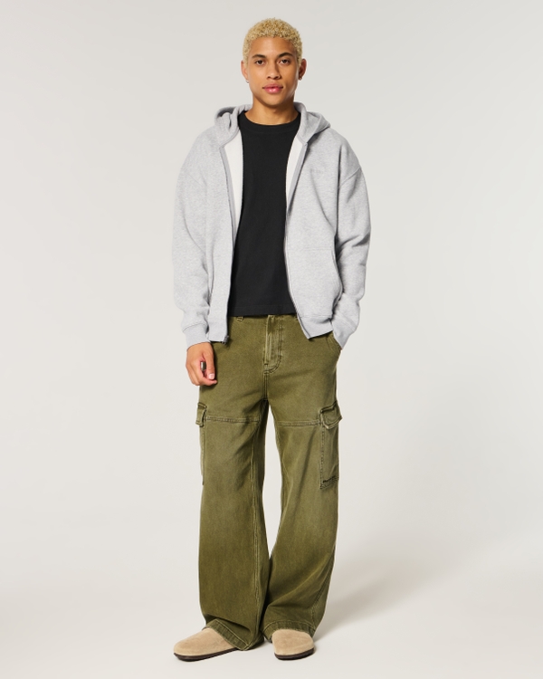 Boxy Zip-Up Logo Hoodie, Heather Gray view 2
