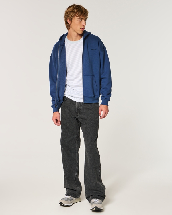 Boxy Zip-Up Logo Hoodie, Faded Navy view 2