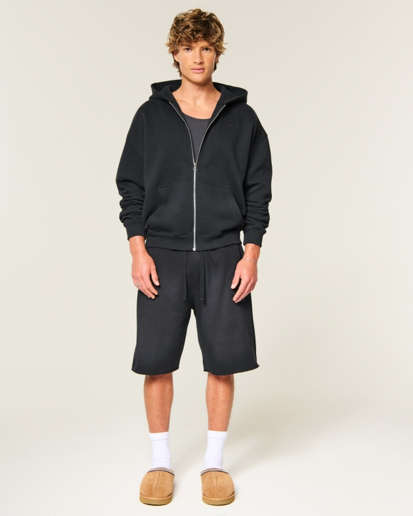 Boxy Zip-Up Logo Hoodie, Black view 2