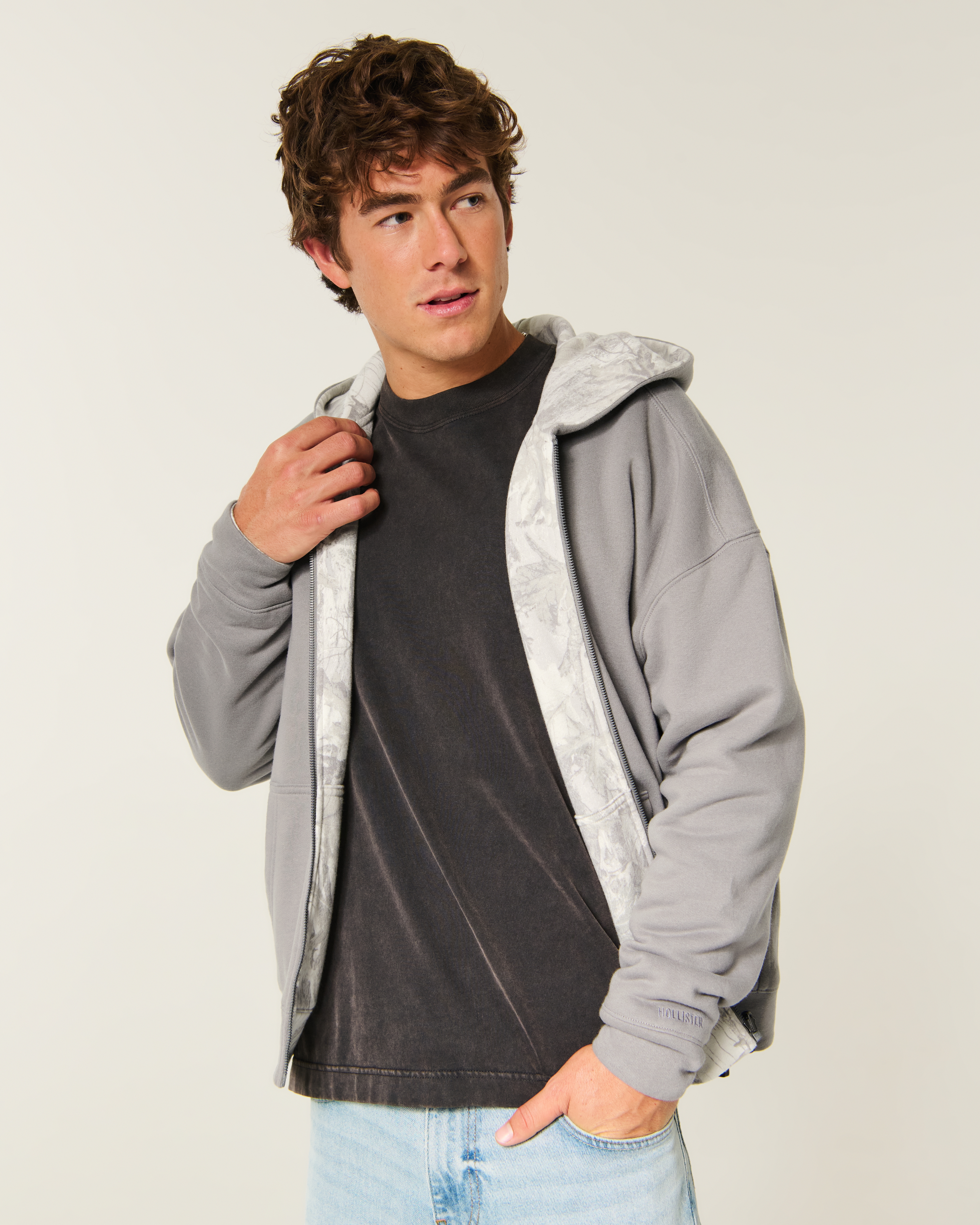 Boxy Reversible Camo Zip-Up Hoodie