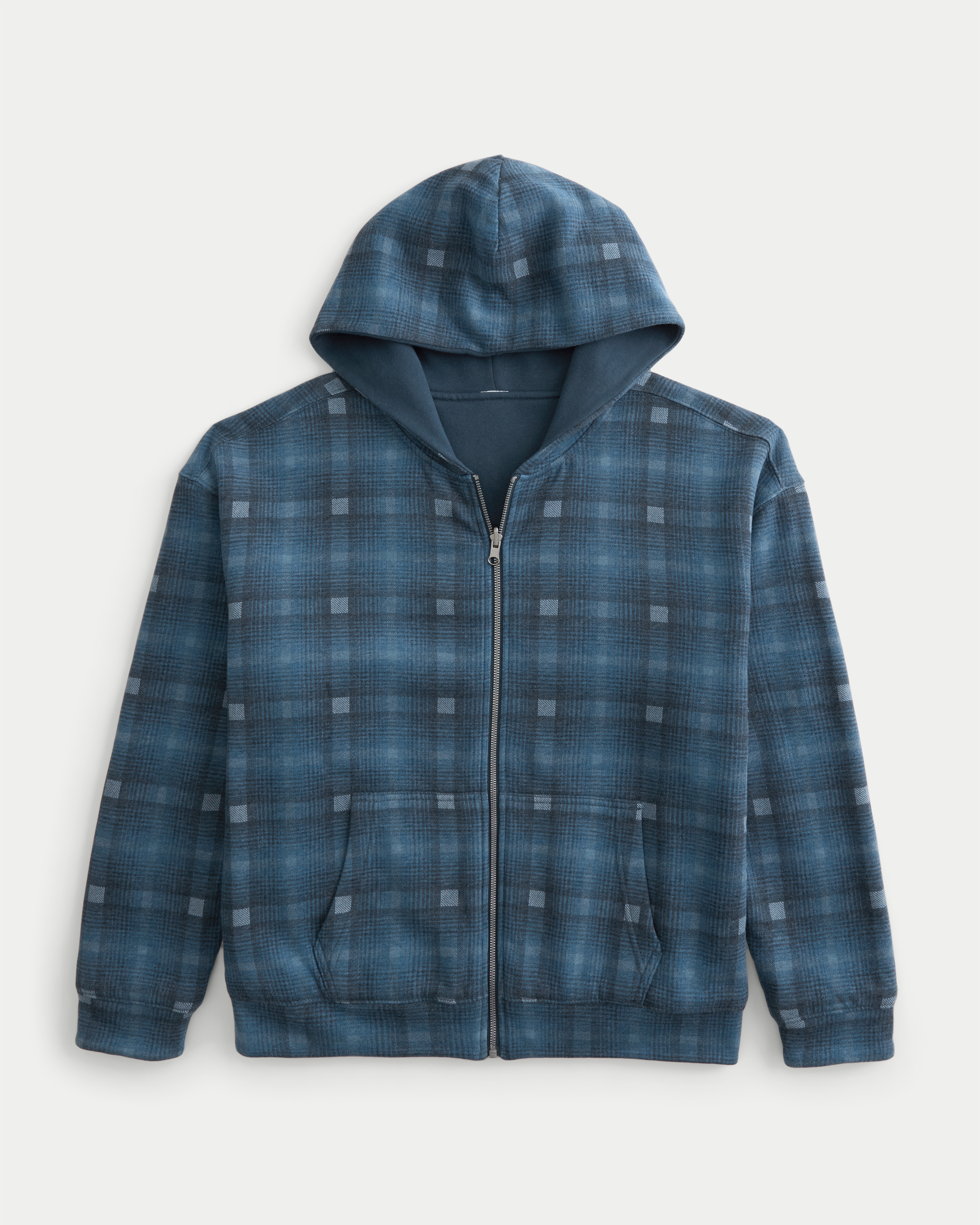 Boxy Reversible Plaid Zip-Up Hoodie
