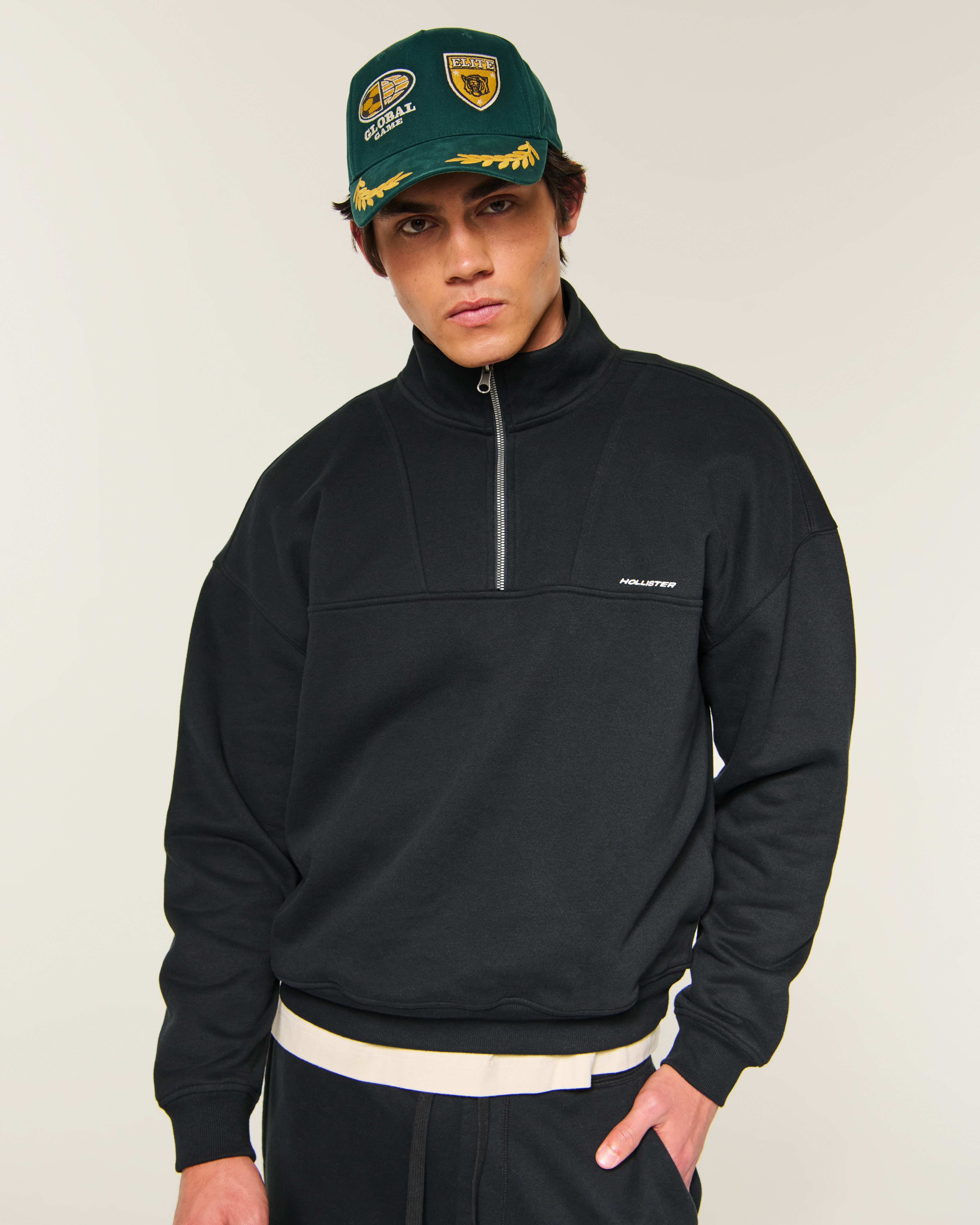 Boxy Quarter-Zip Logo Sweatshirt