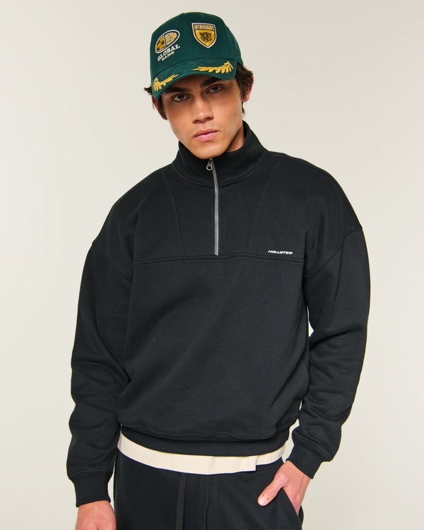 Boxy Quarter-Zip Logo Sweatshirt, Black view 1