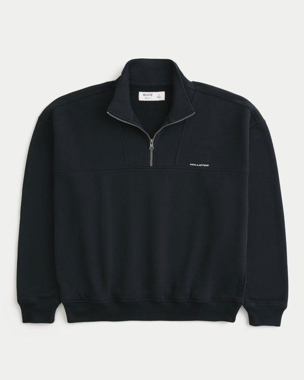 Boxy Quarter-Zip Logo Sweatshirt, Black view 1