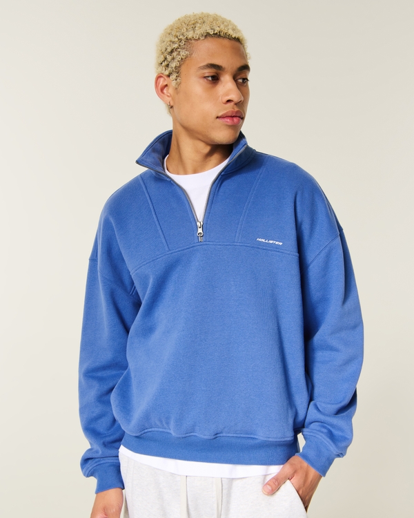 Boxy Quarter-Zip Logo Sweatshirt, Blue view 1