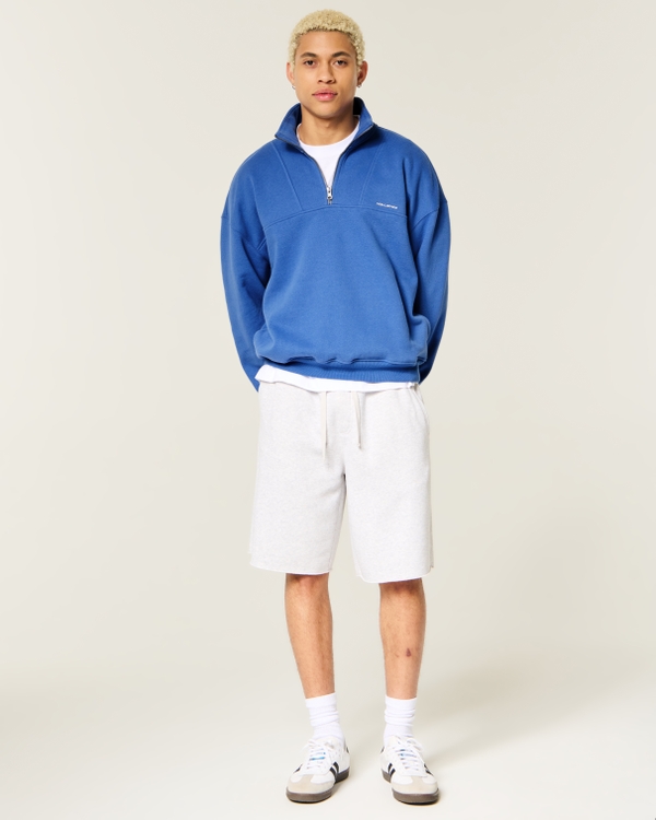 Boxy Quarter-Zip Logo Sweatshirt, Blue view 2