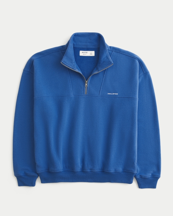 Boxy Quarter-Zip Logo Sweatshirt, Blue view 1