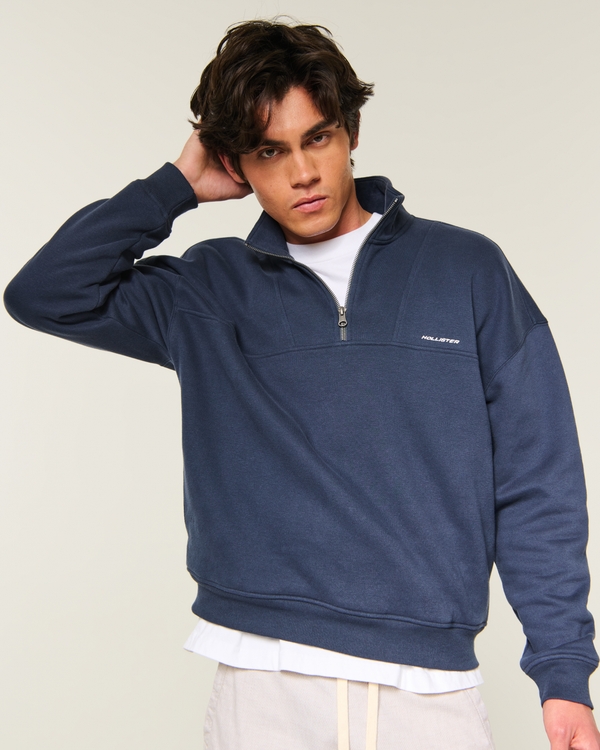 Boxy Quarter-Zip Logo Sweatshirt, Navy view 1