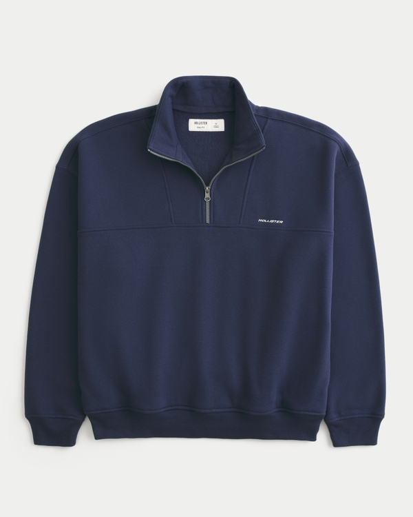 Boxy Quarter-Zip Logo Sweatshirt, Navy view 1