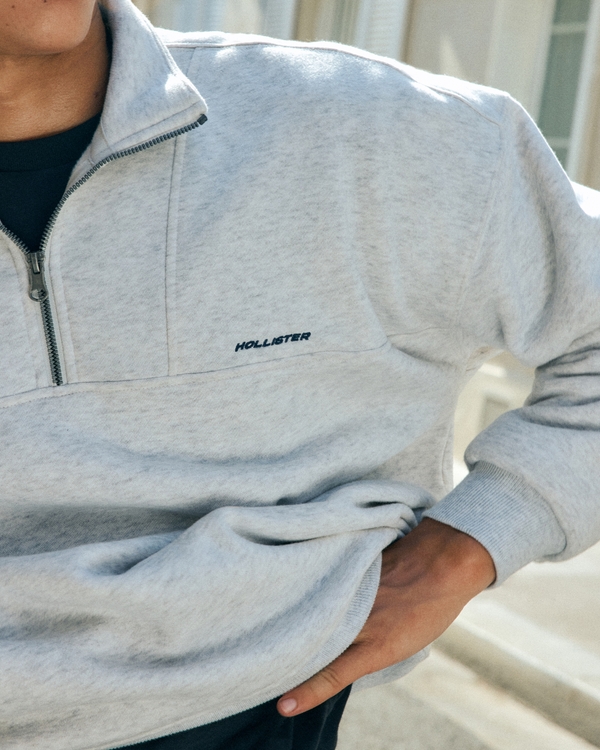 Boxy Quarter-Zip Logo Sweatshirt, Light Heather Gray view 2