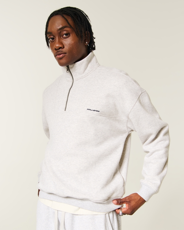 Boxy Quarter-Zip Logo Sweatshirt, Light Heather Gray view 1