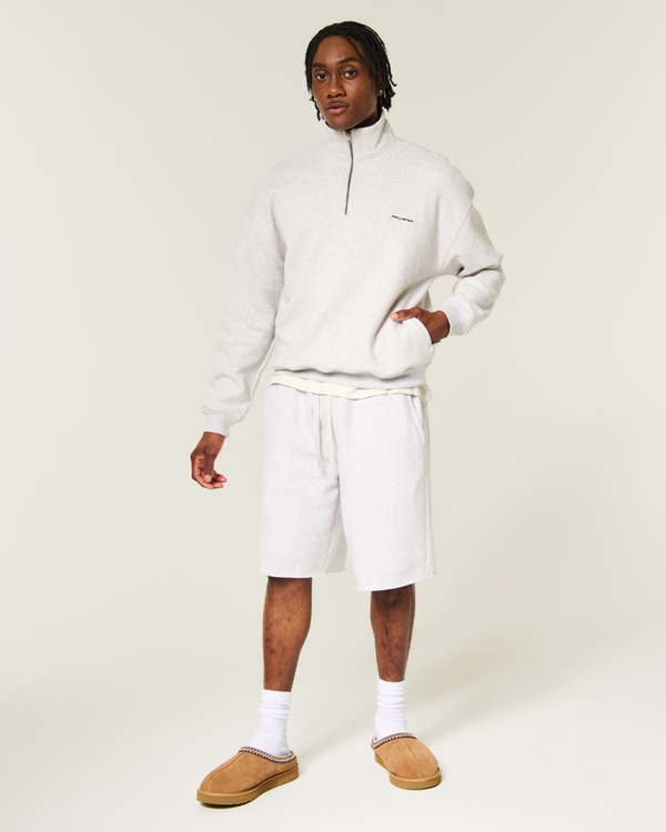 Boxy Quarter-Zip Logo Sweatshirt, Light Heather Gray view 2